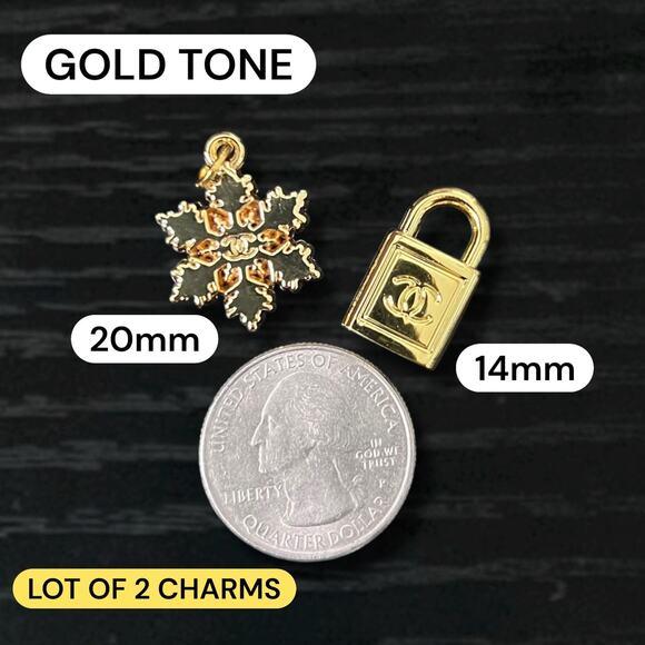 Lot of 2 CC Gold Tone Zipper Pull Button Charms - Picture 1 of 1